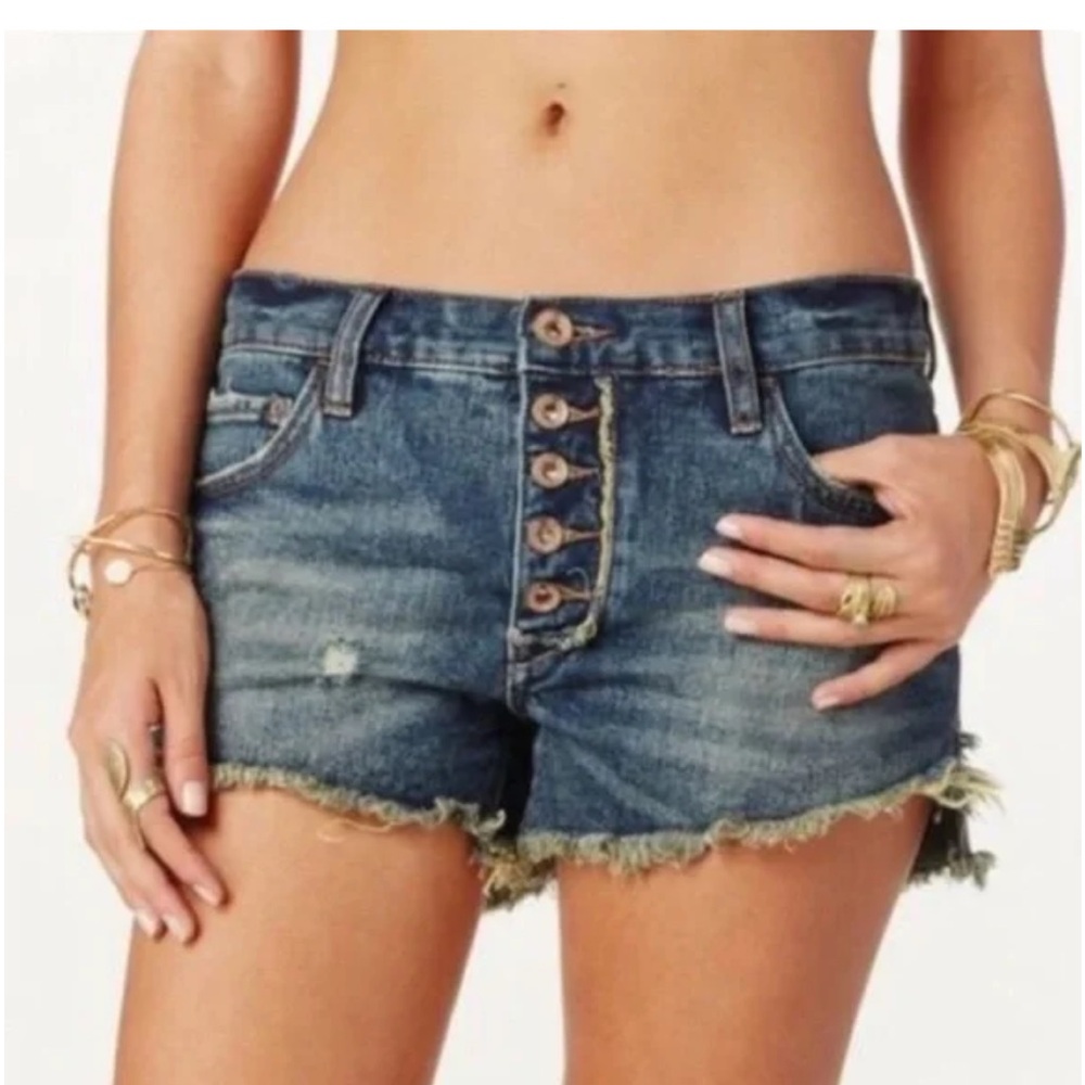 Free People Shorts Women's 24 Denim Distressed Exposed Button Fly Cuffed Raw Hem